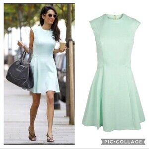 Ted Baker Size 4 US 10 Mint Green Skater Dress Scuba ASO Amal Clooney Round Neck
